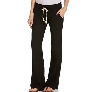 Roxy Oceanside Linen Blend Casual Pants in Black, Drawstring Waist, Sz Large